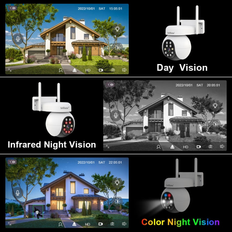 SriHome SH052 Wifi 5MP Wireless PTZ IP AI Auto Tracking Sound&Light Alarm Starlight Color Night Vision Outdoors Surveillance Camera SriHome SH052 Wifi 5MP Wireless PTZ IP AI Auto Tracking Sound&Light Alarm Starlight Color Night Vision Outdoors Surveillance Camera